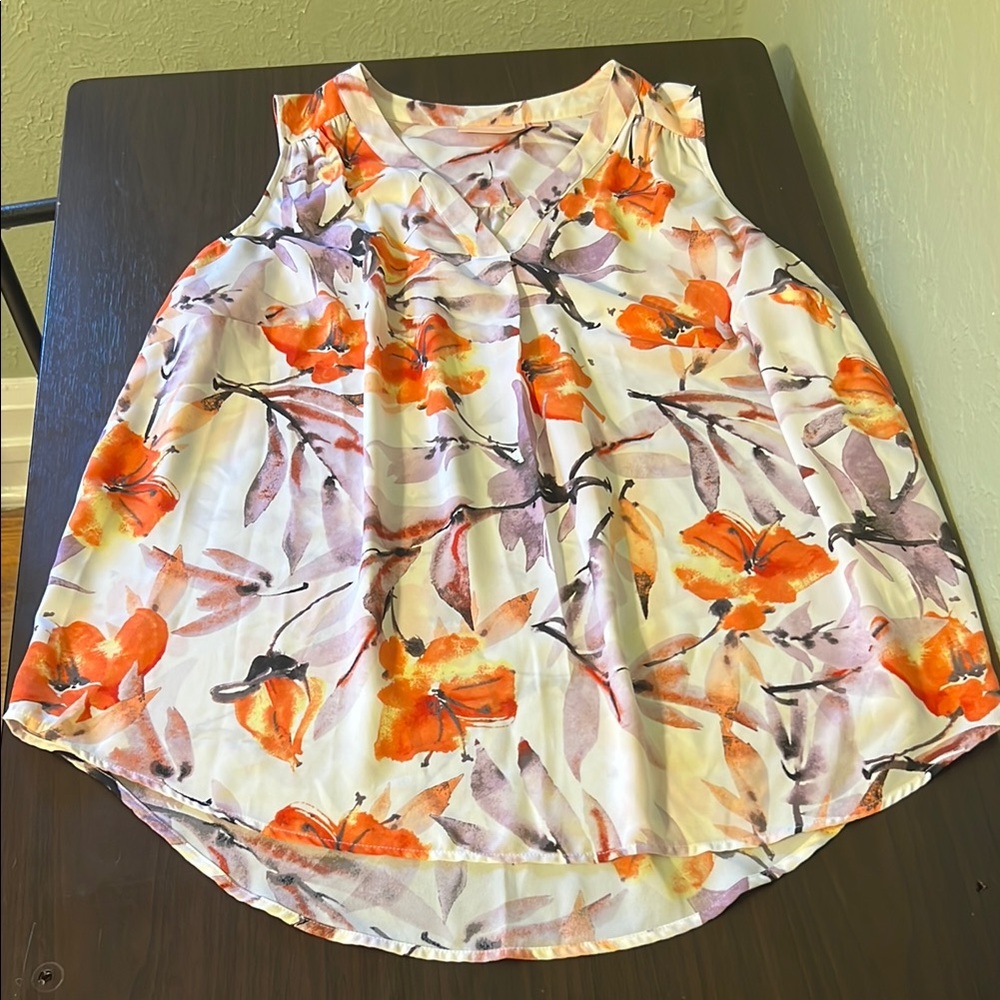 Evri Brand Floral Sleeveless Womens Blouse - Orange and Purple